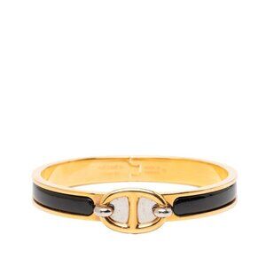 Hermes Mini Click PM Chaine D'ancre Bangle Bracelet Gold Black Plated